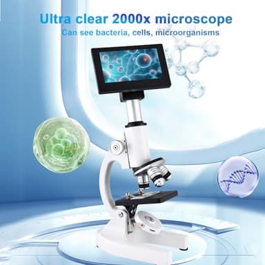 OOZSTAR Microscope 40X-2500X Magnification with 4.3-inch Display, Wide-Angle 10X and 25X eyepieces, and Built-in 5-megapixel Camera for School Labs, Animal Husbandry (White) - Image 4