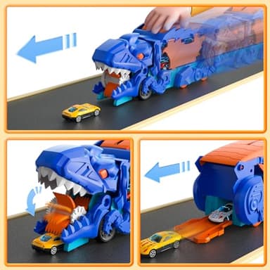 iHaHa Toddler Truck Toys for 3 4 5 6 Years Old Boys, Toys Cars Track Set Dinosaur Transporter Truck with 10 Die-Cast Car Toys, Transforms into Dino, Toddler Car Toys Set for Kids Boys Girls - Image 3