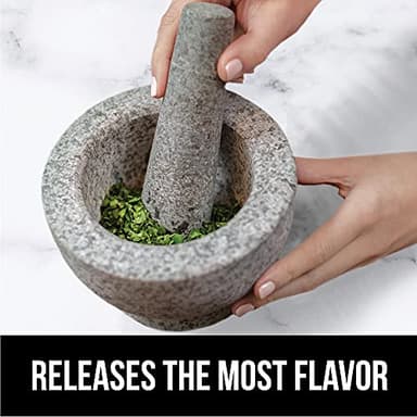 GORILLA GRIP Heavy Duty Mortar and Pestle Set with Slip Resistant Base, 100% Granite Stone Molcajete Guacamole Bowl, Grind Seeds Spices, Crush Garlic, Kitchen Muddler for Fresh Herbs, 1.5 Cup, Gray - Image 8