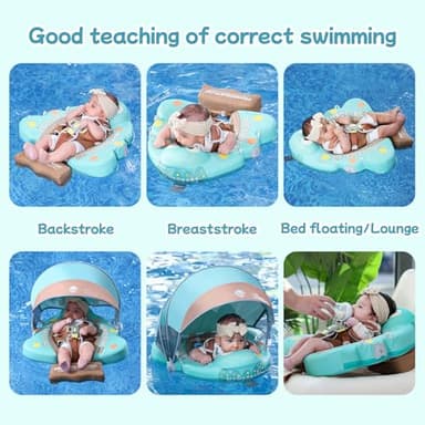 Mambobaby Float with Canopy and Tail New Upgraded Non-Inflatable Baby Pool Float Mambo Float Swim Trainer Solid Infant Swim Float Adjustable Pearl Foam Baby Swim Ring - Image 3
