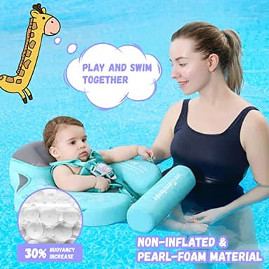 GENTEACO Mambobaby Baby Swim Float with Canopy Non-Inflatable Infant Pool Float with Tail 3-24 Months Avoid Flip Solid Skin-Friendly Material for Toddler Boys Girls(Deluxe Edition Green) - Image 2