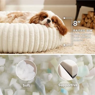 Bedsure Donut Medium Dog Bed - Washable Faux Fur with Corduroy Fleece & Anti Slip Bottom, Round Pet Bed with Removable Cover, Cream, 30x30x8 inches - Image 2