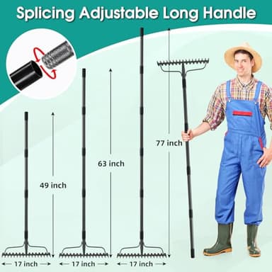 Garden Rake:63 Inch Metal Garden Leaf Rake with 17 Tines, Heavy Duty Bow Rakes for Lawn Yard Leaves Debris Mulch Gravel Thatch Clean,Lawn Care Gardening Landscaping - Image 3