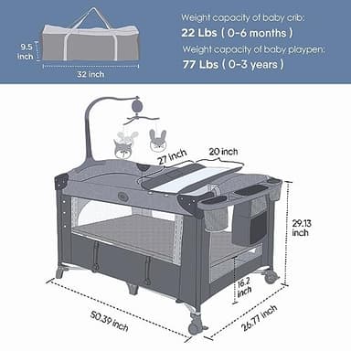 BabyBond Baby Bassinet Bedside Crib, Pack and Play with Sheet, Diaper Changing Table and Music Mobile from Newborn to Toddles, Portable Large Playard - Image 7