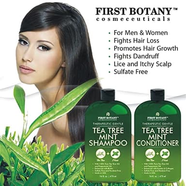 First Botany Tea Tree Mint Shampoo & Conditioner for Men & Women - Pure Tea Tree & Peppermint Oil - Fights Hair Loss, Dandruff, Lice & Itchy Scalp, Promotes Hair Growth - Sulfate Free - 16 Fl Oz x 2 - Image 2