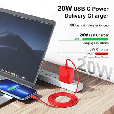 Fast Charger for iPhone Charger Fast Charging 10ft Lightning Cable,for iPhone 14 13 12 Pro Max Fast Charging with 20W USB C Charger Block,Type C to Lightning Cord for iPhone 11 Pro Max/XS-Red - Image 2
