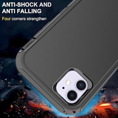 KaiMai for iPhone 11 Case with Explosion-Proof Film[2 Pack],3 in 1 Shockproof TPU Hard PC Bumper Drop-Proof Shell for iPhone 11,Black - Image 7