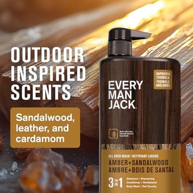 Every Man Jack Amber + Sandalwood Hydrating Mens 3-in-1 All Over Wash for All Skin and Hair Types - Body Wash, Shampoo and Conditioner with Naturally Derived Ingredients - 28.8oz (2 Pack) - Image 3