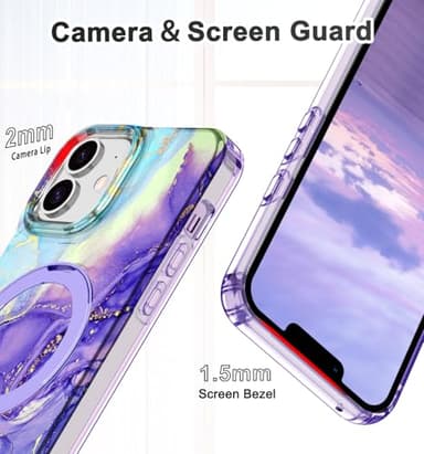 Lamcase for iPhone 11 Case with Magnetic Invisible Ring Stand [Compatible with MagSafe], Full Body Rugged Slim Women Men Girl Shockproof Marble Pattern Design Case, Violet - Image 5