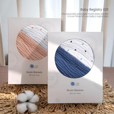 lulumoon Muslin Baby Blanket - Cotton Quilt Blankets for Toddlers - Reversible Nursery Crib Blanket for Baby Boys and Girls 47"x47"(Blue) - Image 6