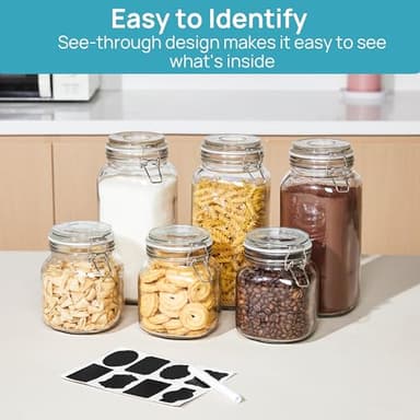 Vtopmart 78oz Glass Food Storage Jars with Airtight Clamp Lids, 3 Pack Large Kitchen Canisters for Flour, Cereal, Coffee, Pasta and Canning, Square Mason Jar with 8 Chalkboard Labels - Image 6