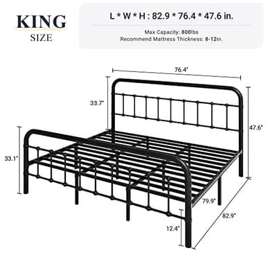 Allewie King Size Metal Platform Bed Frame with Victorian Style Wrought Iron-Art Headboard/Footboard, No Box Spring Required, Black - Image 2