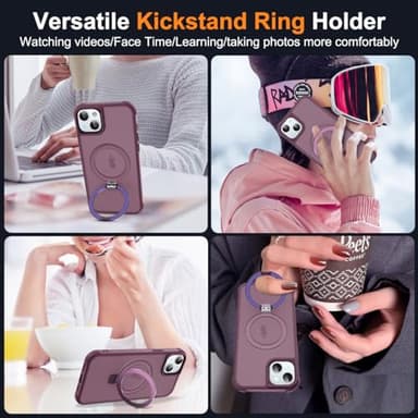 SKYLMW Compatible with iPhone 15 Plus Case with Invisible Magnetic O-Ring Stand Military-Grade Translucent Case for iPhone 15 Plus 6.7" [Compatible with Mag-Safe][Great Grip Feeling], Wine Red - Image 5