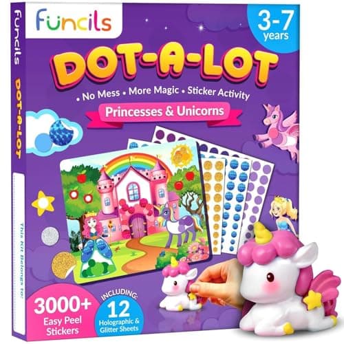 Funcils Dot Art Activity - Unicorn & Princess Sticker Kit, Toddler Art & Craft Supplies for Kids, Birthday Gifts for Boys & Girls Ages 3, 4, 5, 6, 7 Year Old - Kids Travel Toys, Airplane Must Have - Image 1