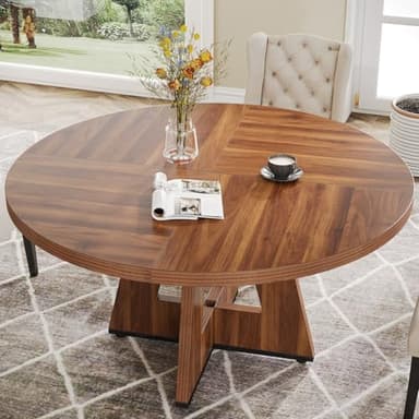 Tribesigns Farmhouse Dining Table, 47 Inch Round Dinner Table for 4 (Brown) - Image 8