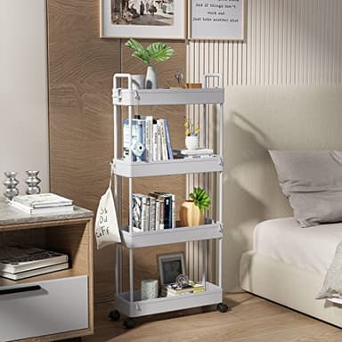 SOLEJAZZ Slim Rolling Storage Cart with Wheels 4 Tier Skinny Bathroom Storage Organizer Narrow Shelf Unit Thin Laundry Room Utility Cart for Bedside Kitchen Office Next to Fridge Small Places, Gray - Image 5