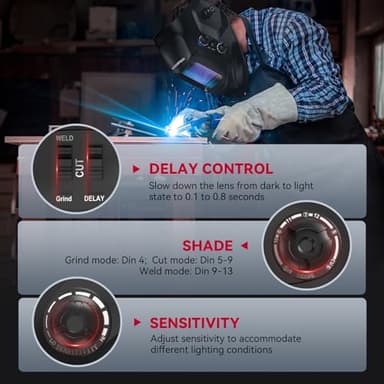 ARCCAPTAIN Welding Helmet Auto Darkening, 3.94"X3.66" Large Viewing Screen True Color Welding Hood with 4 Arc Sensor Solar Powered, Wide Shade 4-5/5-9/9-13 for ARC TIG MIG Welding Helmets for Men - Image 6