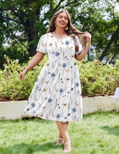 IN'VOLAND Plus Size Women Casual Floral Short Sleeve Long Evening Dress Cocktail Party Maxi Wedding Dresses - Image 3