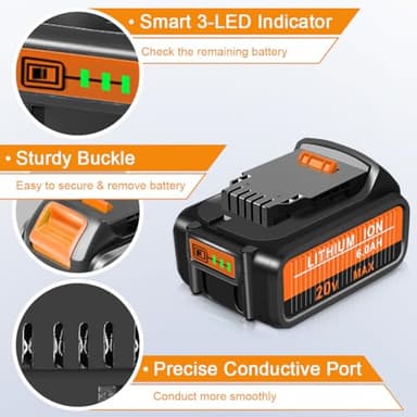 Amityke 20v Max Battery 6.0A Replacement for Dewalt 20v Max Battery 4Pack Compatible with Dewalt 20V Series Cordless Power Tools and Charger - Image 3