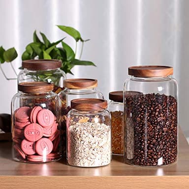 LEAVES AND TREES Y Thicken Glass Storage Jar, Food Storage Container/Canisters with Airtight Wooden Lid for Tea, Coffee, Honey, Cacao Powder,BPA Free Perfect as a Cereal Dispenser (7.6inch 2pcs) - Image 6