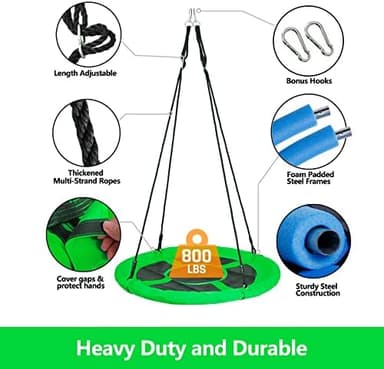 SUPER DEAL 40 Inch Green Saucer Tree Swing Set for Kids Adults 800lb Weight Capacity Waterproof Flying Swing Seat Textilene Fabric with Adjustable Hanging Ropes for Outdoor Playground, Backyard - Image 6