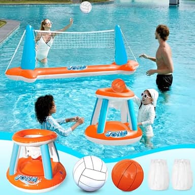 JOYIN Inflatable Pool Float Set Volleyball Net & Basketball Hoops, Floating Swimming Game Toy for Kids and Adults, Summer Floaties, Volleyball Court (105”x28”x38”)|Basketball (27.6”x23”),L-Orange - Image 9
