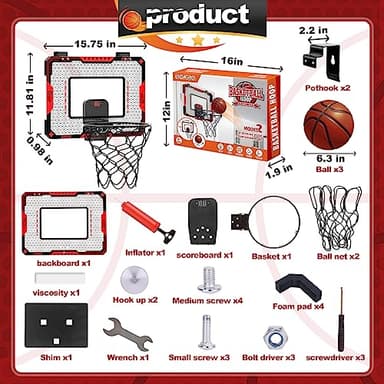 Indoor Basketball Hoop for Kids 5 6 7 8 9 10+Years Old Boys,Mini Basketball Hoop Over The Door Mini Hoop with Electronic Scoreboard & 3 Balls,Kids Basketball Hoop Sport Toys for Gift for Boys Age 5-10 - Image 2