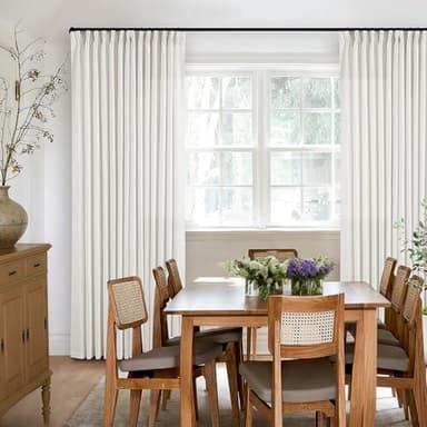 Beige White Linen Curtains 108 Inches Long 2 Panels Set for Living Room Neutral Boho Thick Linen Textured Pinch Pleated Memory Shape Light Filtering Ceiling Semi Sheer Window Curtain Hook Rings Ivory - Image 6