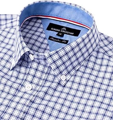 Alimens & Gentle Men's Plaid Button Down Shirts Cotton Long Sleeve Dress Shirts Regular Fit Gingham Shirts - Image 4