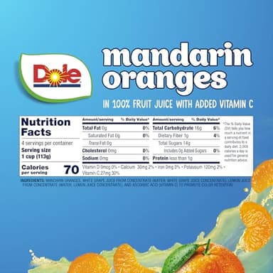 Dole Fruit Bowls Mandarin Oranges in 100% Juice Snacks, 4oz 24 Total Cups, Gluten & Dairy Free, Bulk Lunch Snacks for Kids & Adults - Image 2
