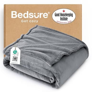 Bedsure GentleSoft Fleece Blanket Twin Size Grey - 300GSM Lightweight Plush Fuzzy Cozy Soft Warm Blanket for Bed, Sofa, Couch, Travel, Camping, 60x80 inches - Image 1