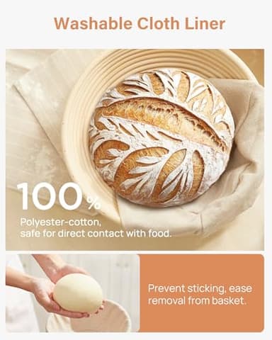 Kootek Banneton Bread Proofing Basket Set of 2, 9 Inch Round Sourdough Starter Kit, Baking Supplies Tools with Dough Whisk, Scoring Lame, and Other Accessories for Artisan Bread Making - Image 5