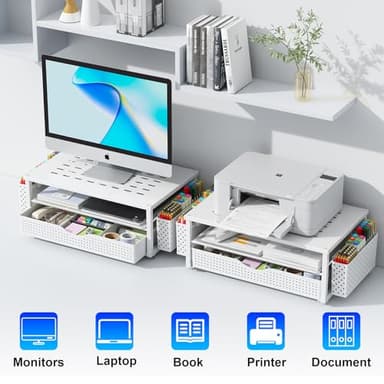 gianotter Desk Organizers and Accessories, Monitor Stand with Drawer and 2 Pen Holder, Desktop Organizer Suitable for Offices and Dormitories (White) - Image 6