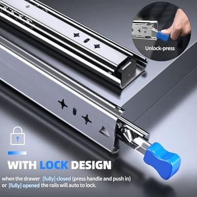 SLIDEWAY 260 Lbs Heavy Duty Locking Drawer Slides 1 Pair 12 14 16 18 20 24 26 30 32 40 Inch Full Extension Ball Bearing Sliding Rails Cabinet Runners Tracks RV Glides (53mm Wide with Lock)-16" - Image 3