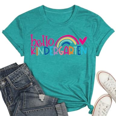 Kindergarten Teacher Shirts for Women Teacher Rainbow Graphic Tee Hello Kindergarten Tee Shirt - Image 1