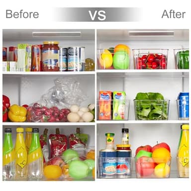 HOOJO Refrigerator Organizers and Storage - 8pcs Clear Plastic Bins For Fridge, Freezer, Kitchen Cabinet, Pantry Organization, BPA Free Fridge Organizer, 12.5" Long, Clear - Image 4