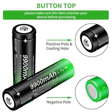 2 Pack 18650 Rechargeable Battery 9900mAh With 18650 Battery Charger,Universal Charger Single Slot for 3.7V Rechargeable Batteries 21700 14500 10440 - Image 2