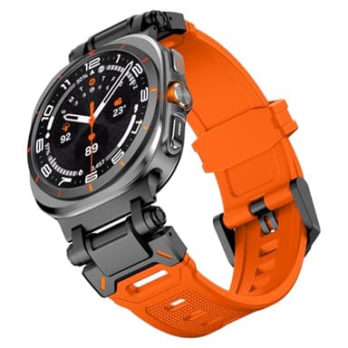 Wingle Compatible for Galaxy Watch Ultra Bands 47mm 2025/2024 Men Sport Durable Silicone Rubber Band, Armor Military Rugged Samsung Galaxy Watch Ultra Band Stainless Steel Metal Connector Black/Orange - Image 1