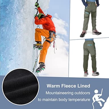 linlon Kids Boy's Snow Waterproof Pants Youth Fleece Lind Hiking Softshell Warm Insulated Trousers 9056-Army Green-L - Image 6