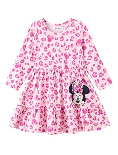 Disney Minnie Mouse Dress Toddler Girl Character Print A-Line Long Sleeve Winter Fall Clothes Kids Outfit Gift Party Costume Light Pink 4-5T - Image 1