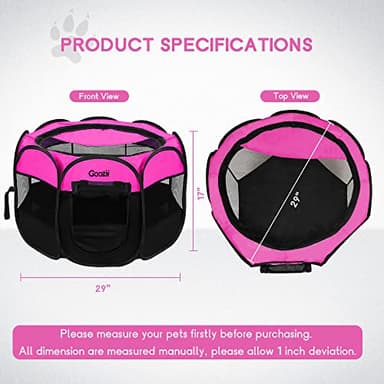GOOZII Pet Cat Playpen for Indoor Cats Enclosed, Portable Foldable Dog Playpen Outdoor Tent Crate Cage with Zipper Top Cover Door for Kitten Puppy Outside Rv Car Camper (Small Size, Pink) - Image 9