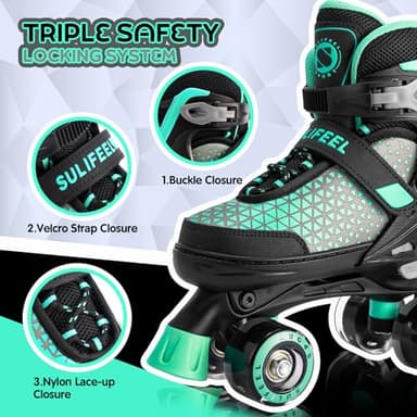 SULIFEEL Roller Skates for Girls Boys Kids,4 Sizes Adjustable Quad Skates with Light up Wheels,Safe Fun Children Skates, Best Gift for Beginners Indoor Outdoor Sports - Image 3
