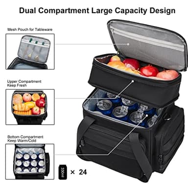 Gafetrey Tactical Lunch Box for Men, Insulated Lunch Bag Adult, Thermal Lunchbox Leakproof Waterproof Cooler Bag, Large Lunch Pail for Work Office Camping Travel (Black) - Image 2