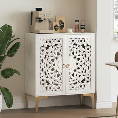 JOINICE Accent Cabinet with Doors, Sideboard Buffet Cabinet with Storage, 31.5" W Buffet Table with Gold Legs and Adjustable Shelf for Living Room, Kitchen, Hallway, White - Image 1