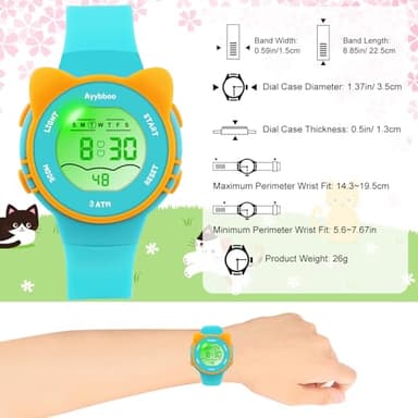 Ayybboo Kids Digital Watches for Girls Boys, 7 Color Lights Waterproof Cute Wristwatches for Kids with Alarm Stopwatch, Great Present for Girls Boys Ages 5-13 - Image 4