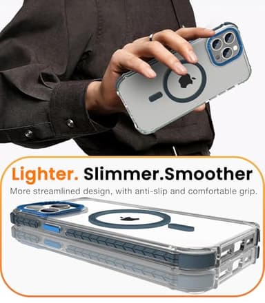 DEERLAMN Strong Magnetic Case for iPhone 15 Pro Max 6.7-Inch,[Compatible with Magsafe] Clear Slim Shockproof Protective Phone Cover for Women Men-Transparent+Blue - Image 6