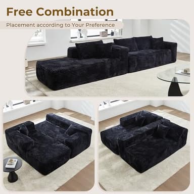 104" L-Shape Modular Sectional Sofa Couch - Comfy Upholstered Cloud Couch for Living Room - Modern Minimalist Couches,Deep Seat,No Assembly Required (Black,Plush Corduroy, Left Facing Chaise) - Image 7