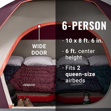 Coleman Skydome Tent with 5 Minute Setup, 2/4/6/8 Person Weatherproof Tent with Rainfly & Carry Bag, 20% More Headroom Than Traditional Canopies - Image 2