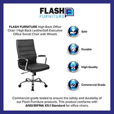 Flash Furniture Whitney High-Back Swivel LeatherSoft Desk Chair with Padded Seat and Armrests, Adjustable Height Padded Office Chair, Black/Chrome - Image 11