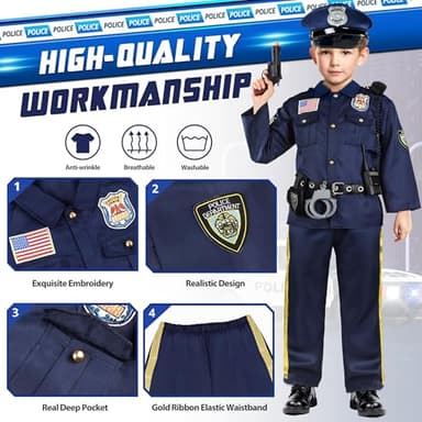 Joycover Police Officer Costume for Kids - Deluxe Police Costume for Kids with Accessories, Kids Halloween Costumes for Boys Girls, Cop Outfit Role Play Kit for Halloween Career Day-M - Image 4